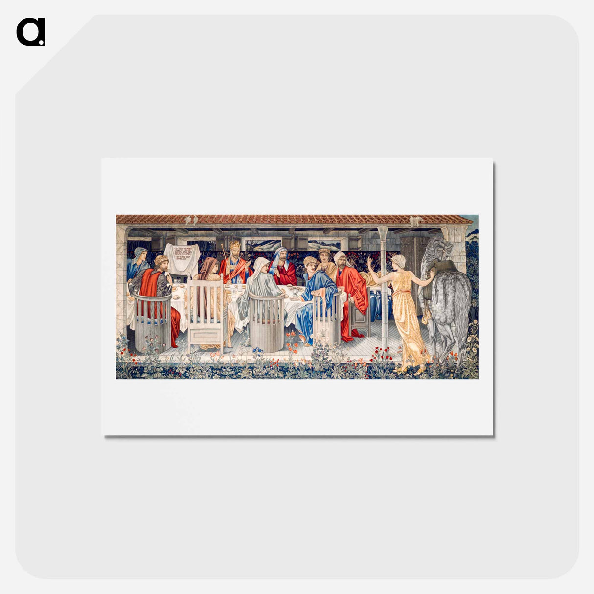 アートポストカード-Quest for the Holy Grail Tapestries: Panel 1: Knights of the Round Table Summoned to the Quest by the Strange Damsel - エドワード バーン ジョーンズ Postcard.