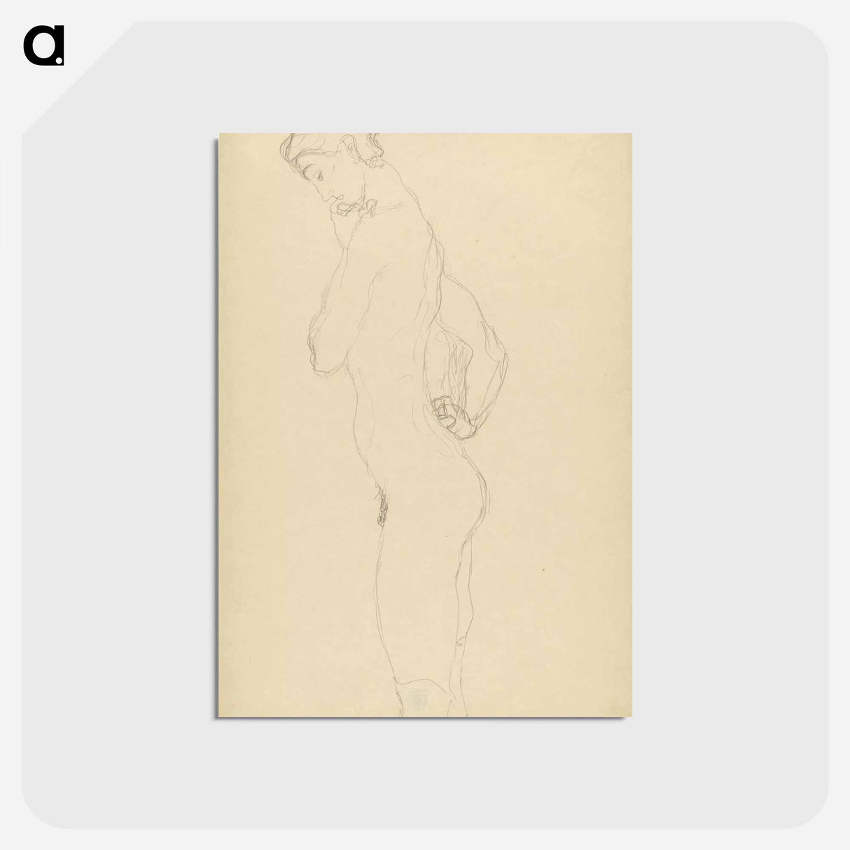 アートポストカード-Standing female nude in profile to the left - グスタフ クリムト Postcard.
