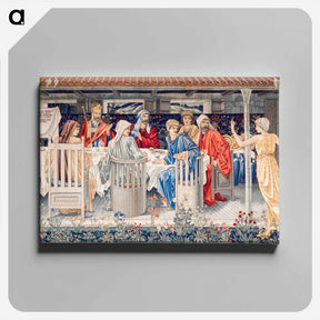 アートパネル-Quest for the Holy Grail Tapestries: Panel 1: Knights of the Round Table Summoned to the Quest by the Strange Damsel - ウィリアム モリス Canvas.