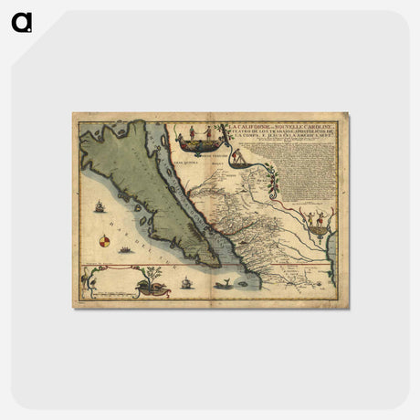 アートポストカード-La Californie ou Nouvelle Caroline - アンティーク地図 Postcard.