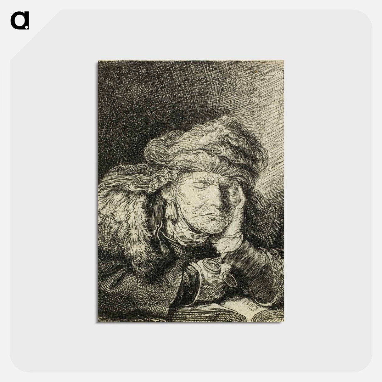 アートポストカード-Old Woman Sleeping - レンブラント ファン レイン Postcard.