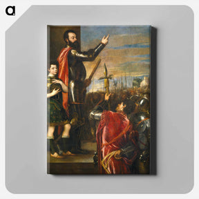 アートパネル-The Marchese del Vasto Addressing his Troops - ティツィアーノ ヴェチェッリオ Canvas.