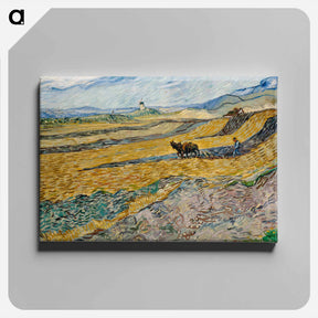 アートパネル-Enclosed Field with Ploughman - フィンセント ファン ゴッホ Canvas.