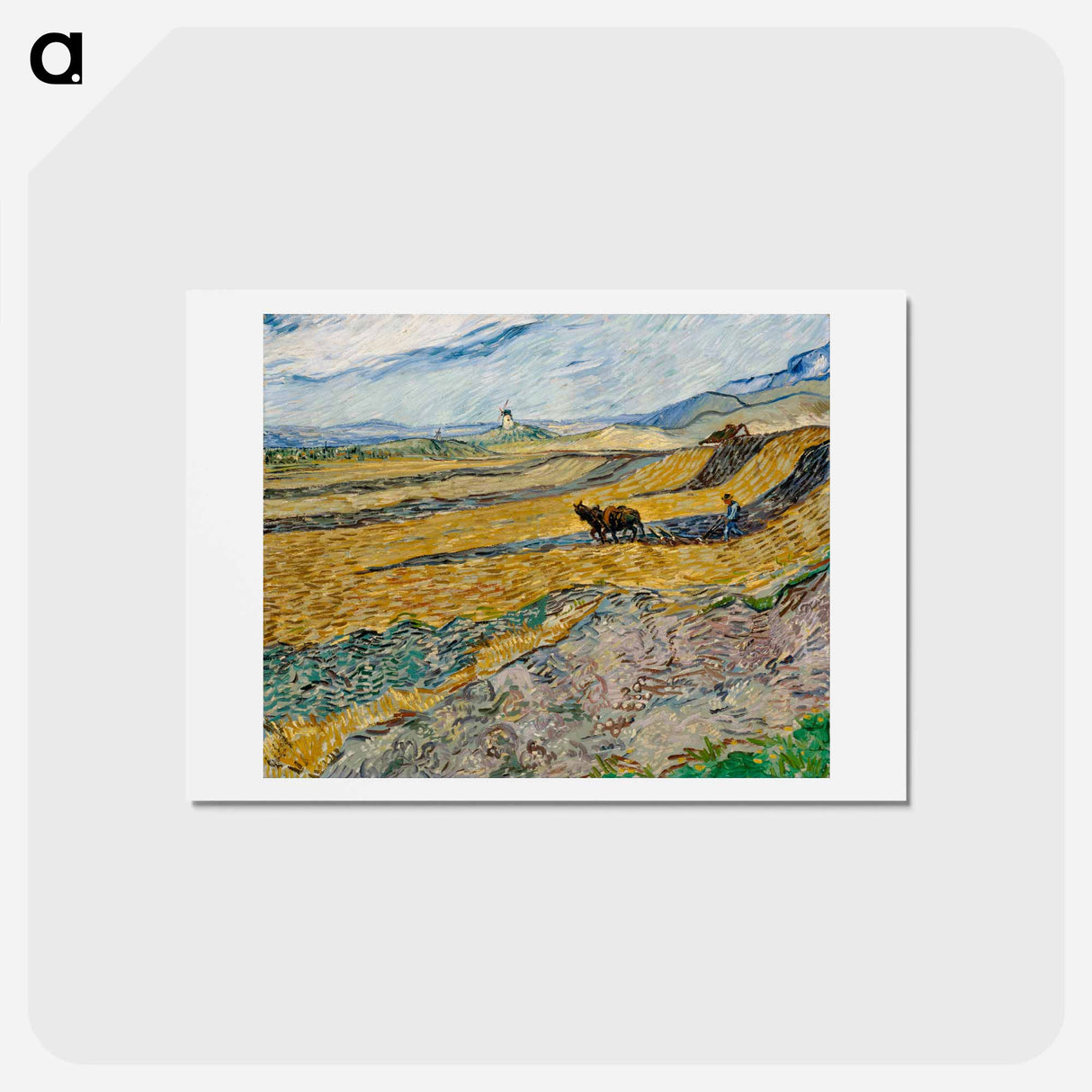 アートポストカード-Enclosed Field with Ploughman - フィンセント ファン ゴッホ Postcard.