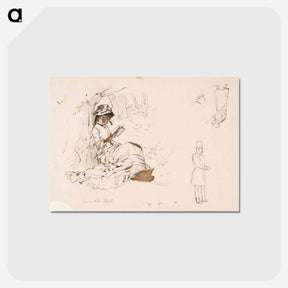 アートポストカード-Istuva nainen, harjoitelma teokseen koivujen alla sekä joitakin pikkuharjoitelmia - アルバート エーデルフェルト Postcard.