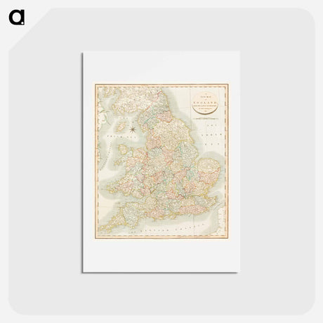 アートポストカード-A new map of England - アンティーク地図 Postcard.