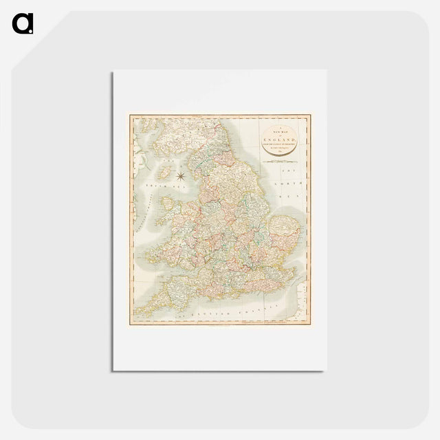 アートポストカード-A new map of England - アンティーク地図 Postcard.