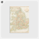 アートポストカード-A new map of England - アンティーク地図 Postcard.