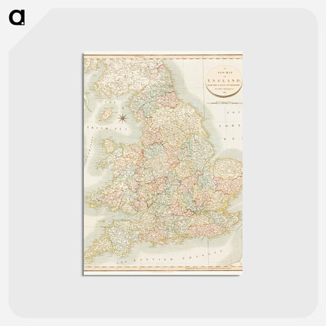 アートポストカード-A new map of England - アンティーク地図 Postcard.