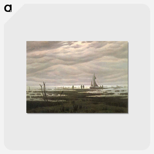 アートポストカード-Flat country shank at Bay of Greifswald - カスパー ダーヴィト フリードリヒ Postcard.