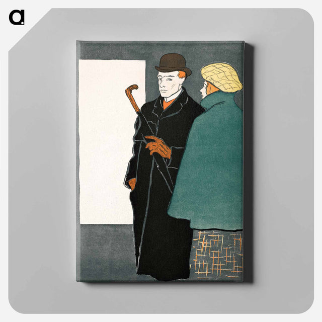 アートパネル-Man with walking stick and woman - エドワード ペンフィールド Canvas.