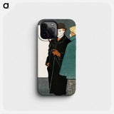 Man with walking stick and woman - Edward Penfield Phone Case.