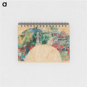 アートメモ帳-Design for a Fan Featuring a Landscape and a Statue of the Goddess Hina - ポール ゴーギャン Memo.
