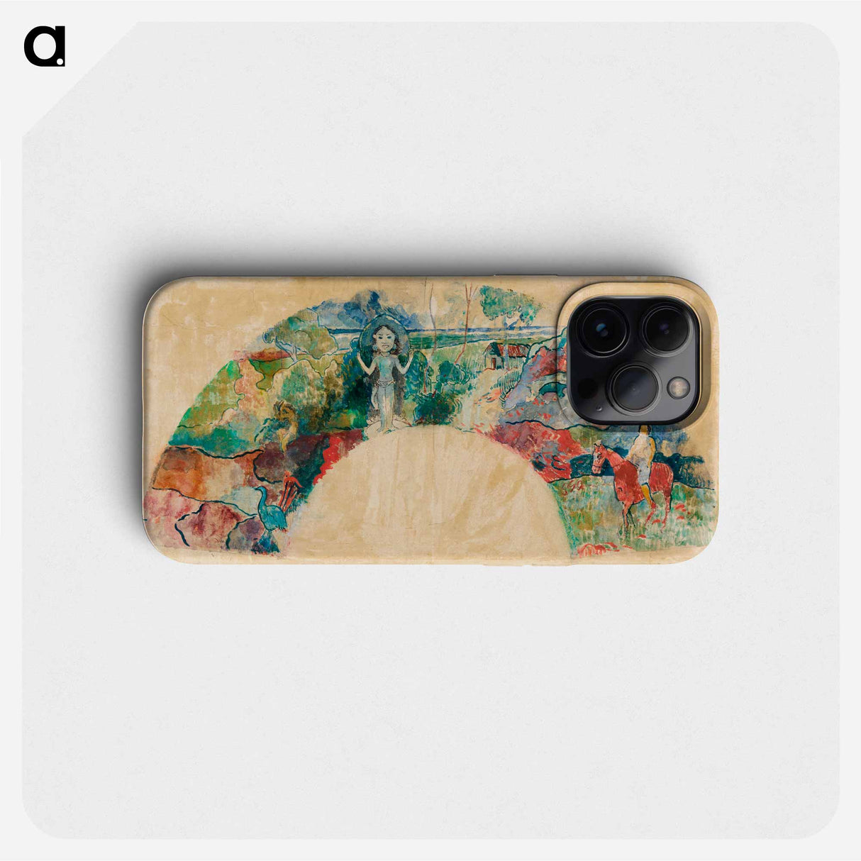 Design for a Fan Featuring a Landscape and a Statue of the Goddess Hina - ポール ゴーギャン Phone Case.