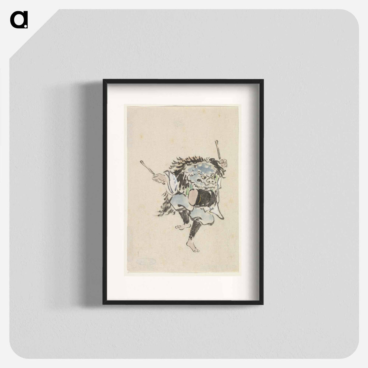 Danser met leeuwenmasker en trom - 歌川 国芳 Poster.