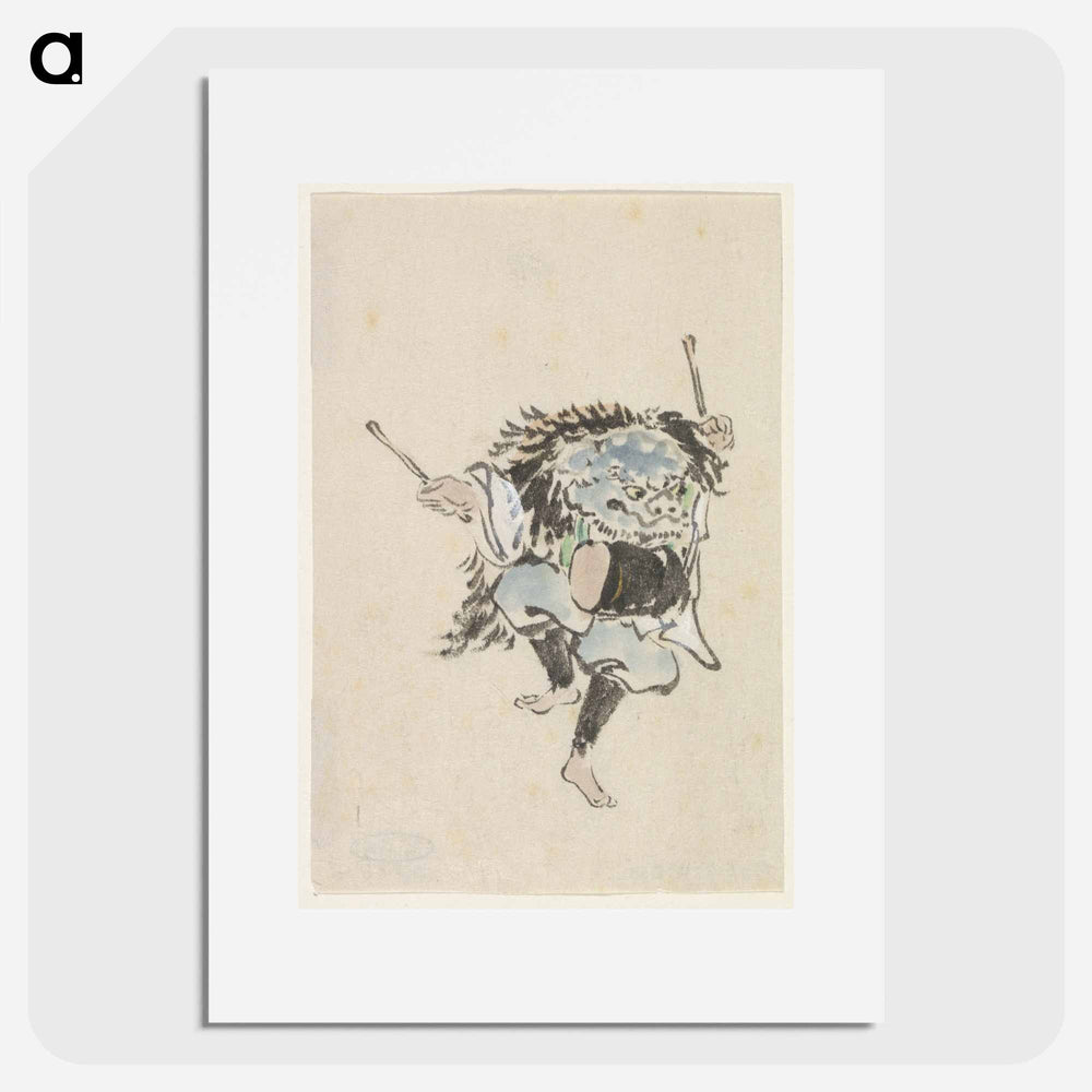 Danser met leeuwenmasker en trom - 歌川 国芳 Poster.