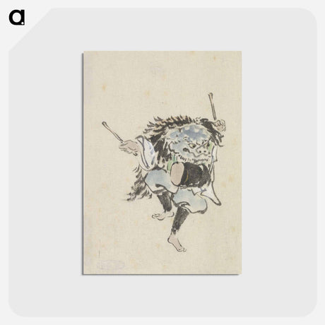 アートポストカード-Danser met leeuwenmasker en trom - 歌川 国芳 Postcard.