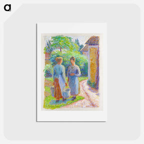 アートポストカード-Two Women in a Garden - カミーユ ピサロ Postcard.