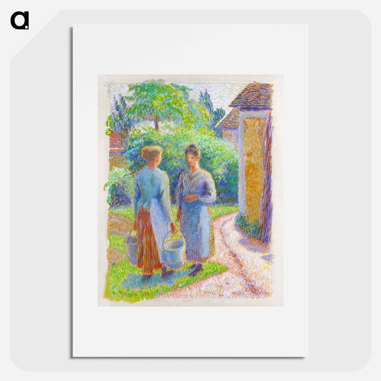 Two Women in a Garden - Camille Pissarro Poster.