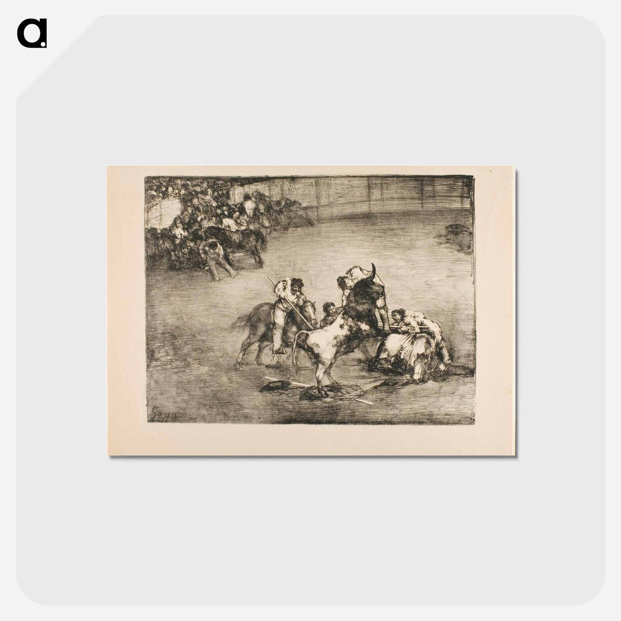 アートポストカード-Picador Caught by a Bull - フランシスコ デ ゴヤ Postcard.