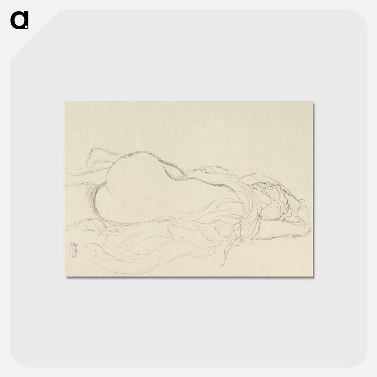 アートポストカード-Reclining Nude with Drapery, Back View - グスタフ クリムト Postcard.