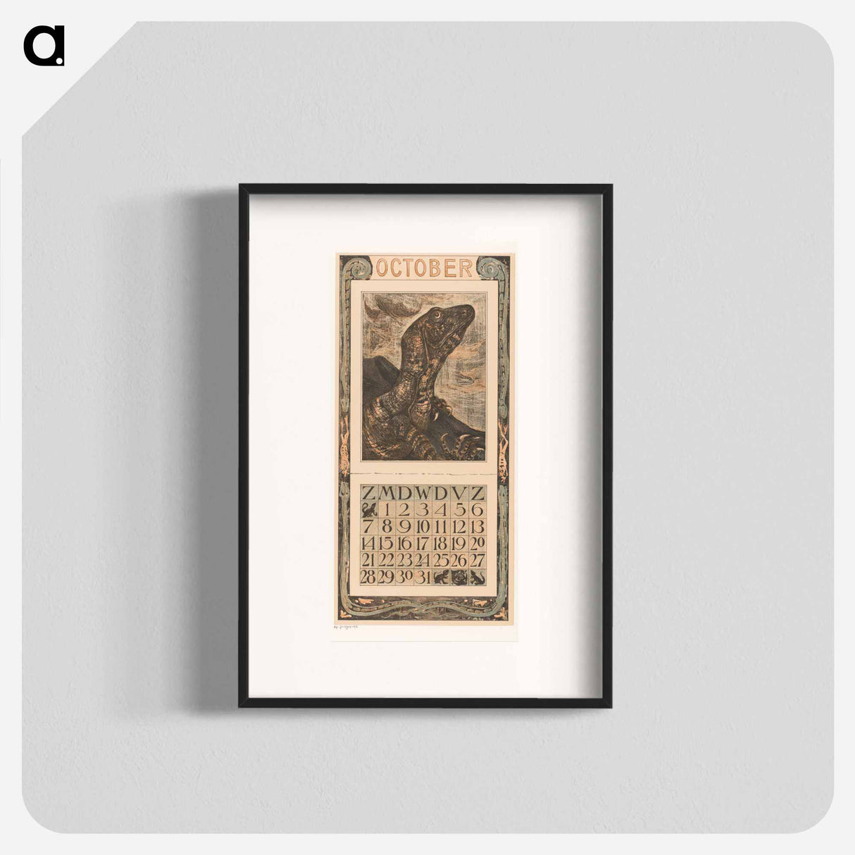 Kalenderblad oktober met leguaan - テオ ヴァン ホイテマ Poster.
