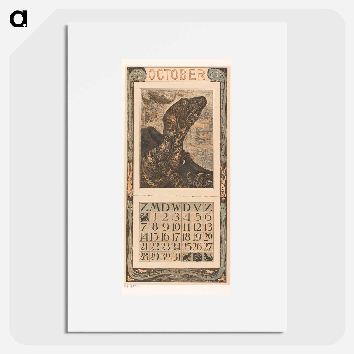 Kalenderblad oktober met leguaan - テオ ヴァン ホイテマ Poster.