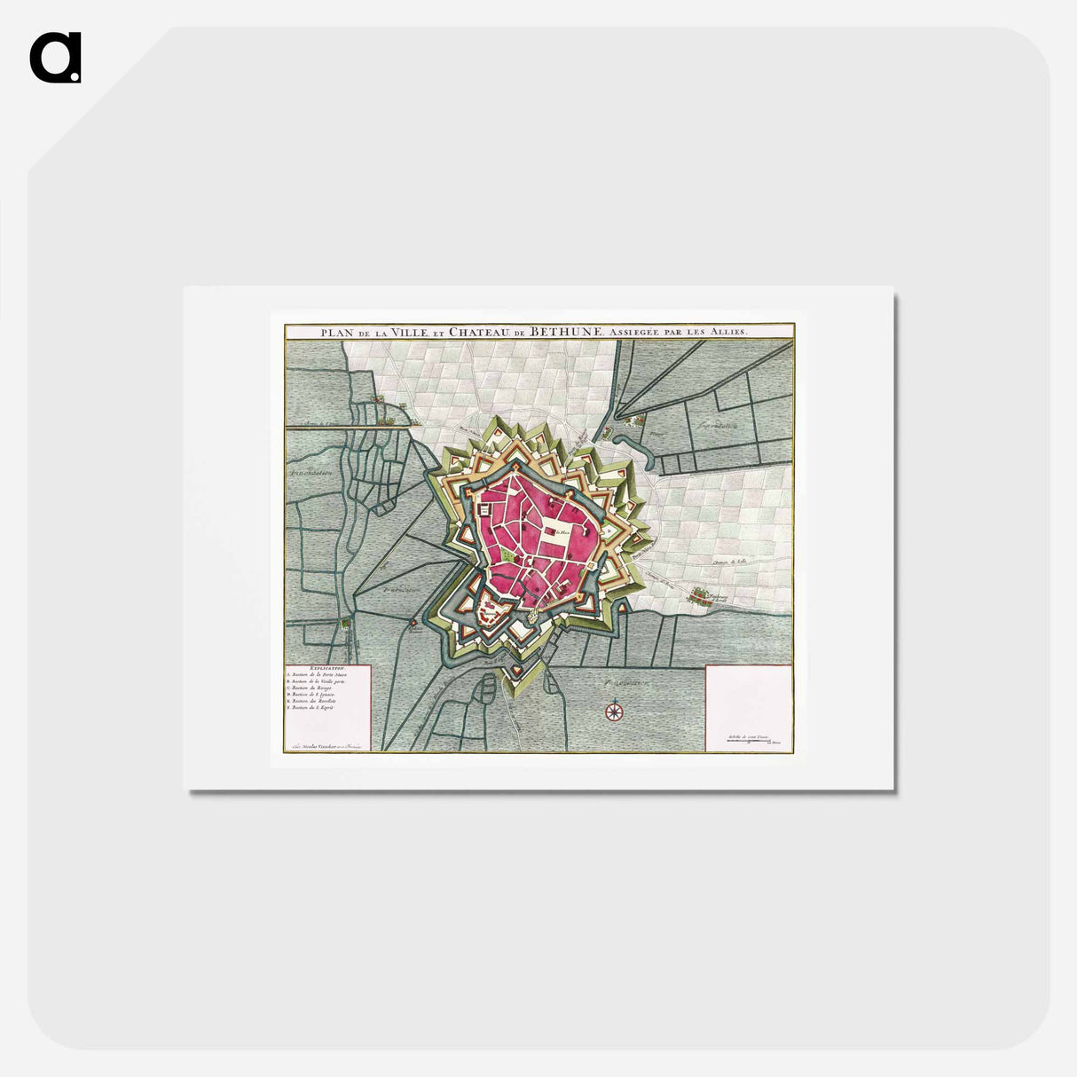 アートポストカード-Plattegrond van Béthune - アンティーク地図 Postcard.