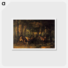 アートポストカード-Spring, Stags Fighting - ギュスターヴ クールベ Postcard.