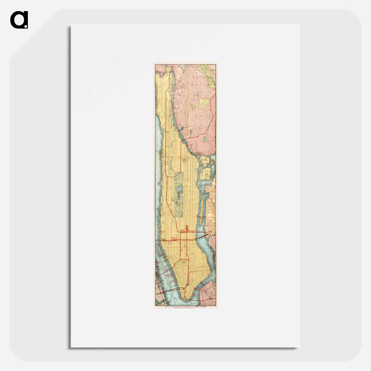 Rapid transit map of Manhattan and adjacent districts of New York City - アンティーク地図 Poster.