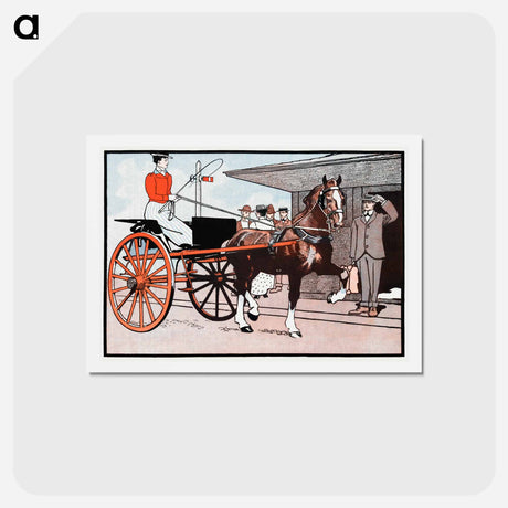 アートポストカード-Woman in a horse carriage - エドワード ペンフィールド Postcard.