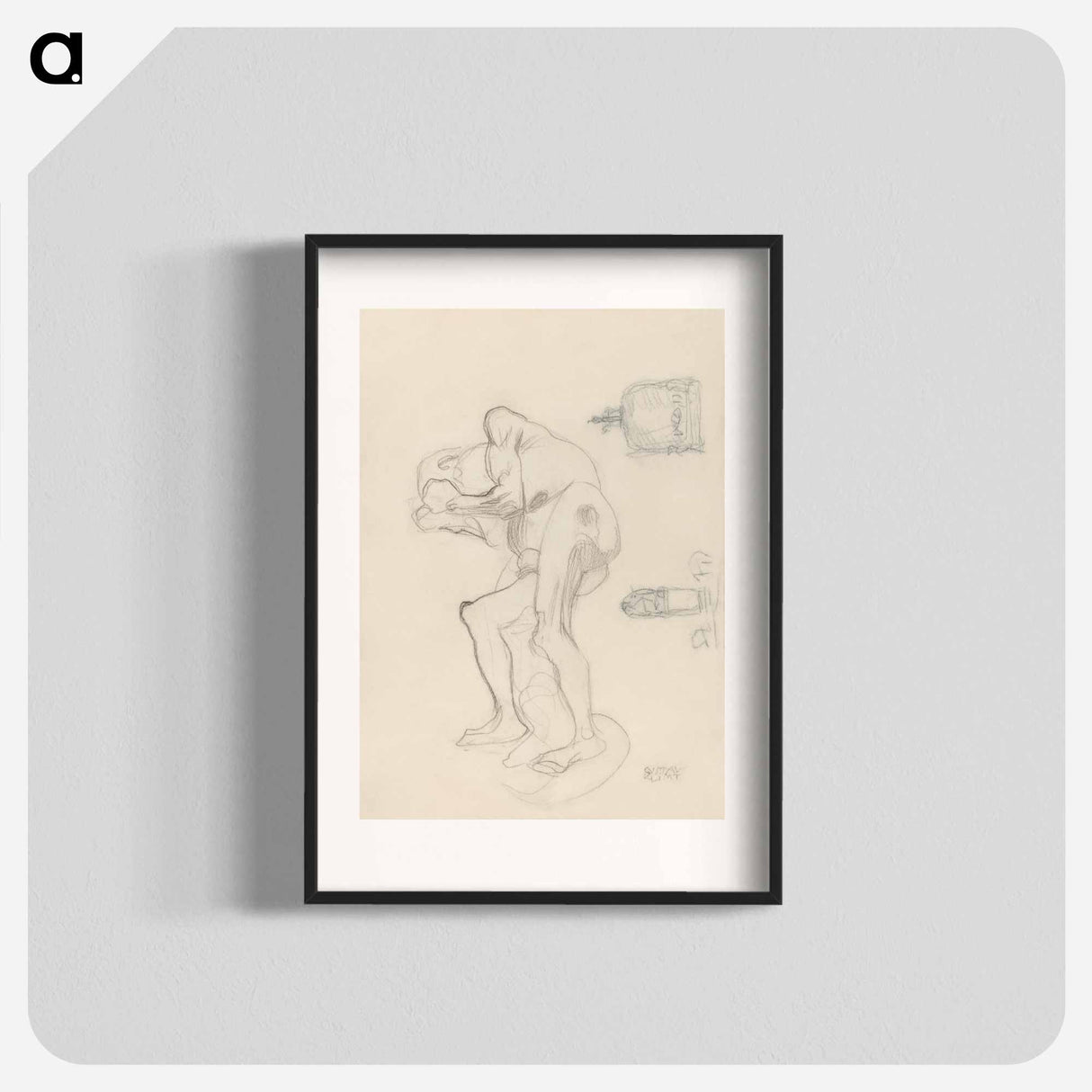 Study of a Nude Old Woman Clenching Her Fists, and Two Decorative Objects - グスタフ クリムト Poster.