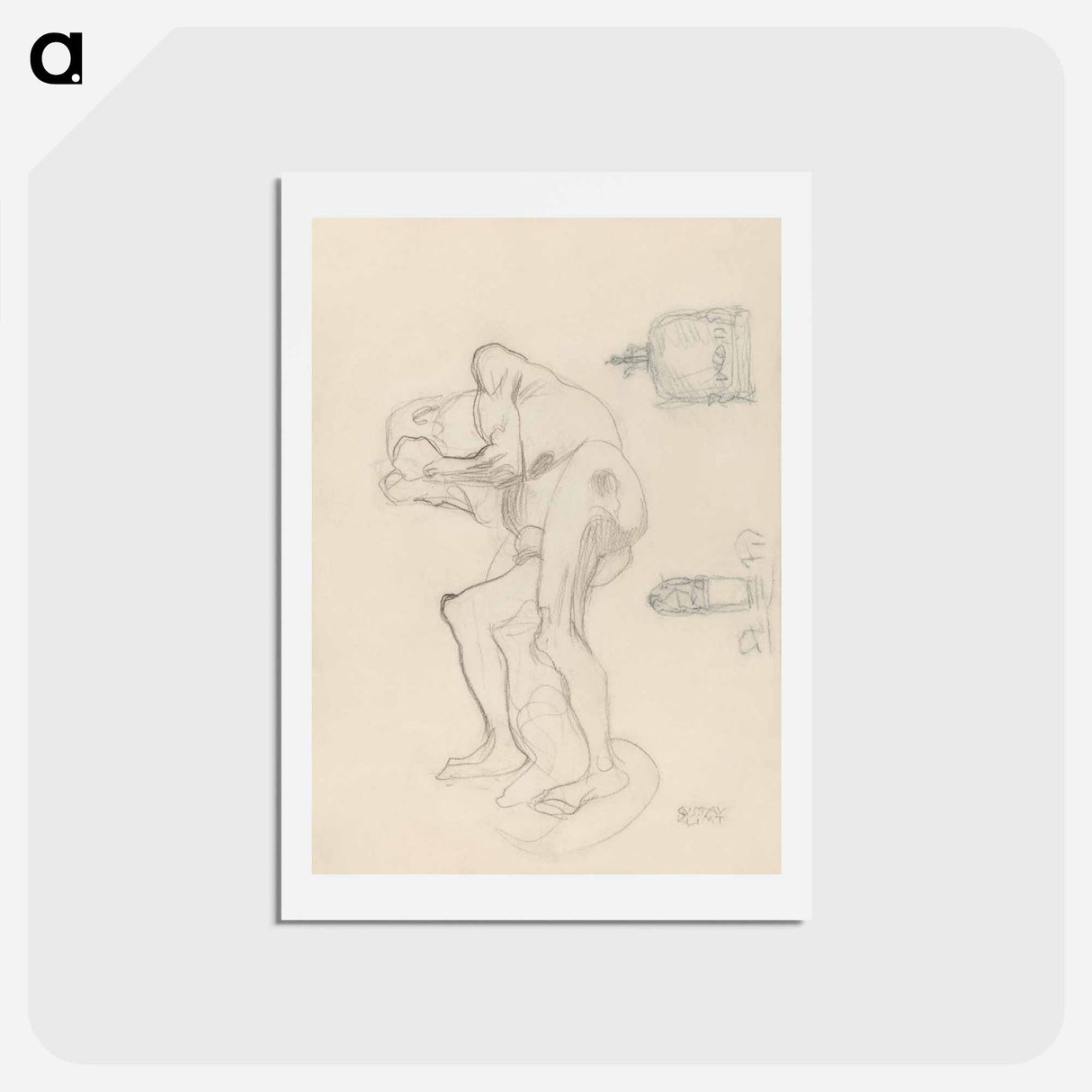 アートポストカード-Study of a Nude Old Woman Clenching Her Fists, and Two Decorative Objects - グスタフ クリムト Postcard.