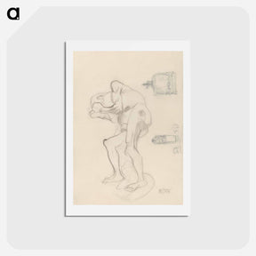アートポストカード-Study of a Nude Old Woman Clenching Her Fists, and Two Decorative Objects - グスタフ クリムト Postcard.