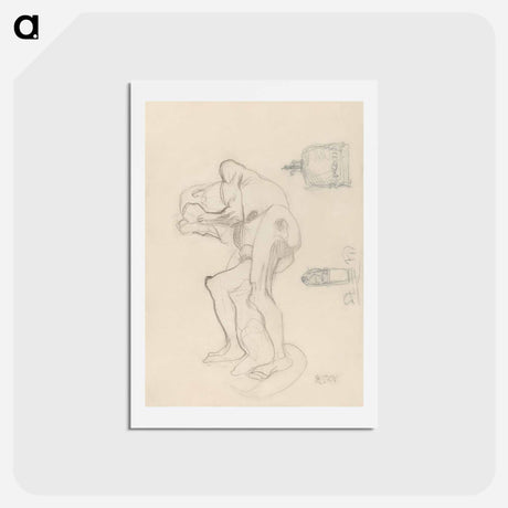 アートポストカード-Study of a Nude Old Woman Clenching Her Fists, and Two Decorative Objects - グスタフ クリムト Postcard.