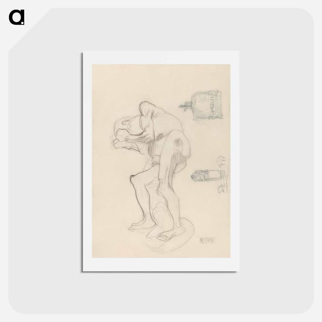 アートポストカード-Study of a Nude Old Woman Clenching Her Fists, and Two Decorative Objects - グスタフ クリムト Postcard.