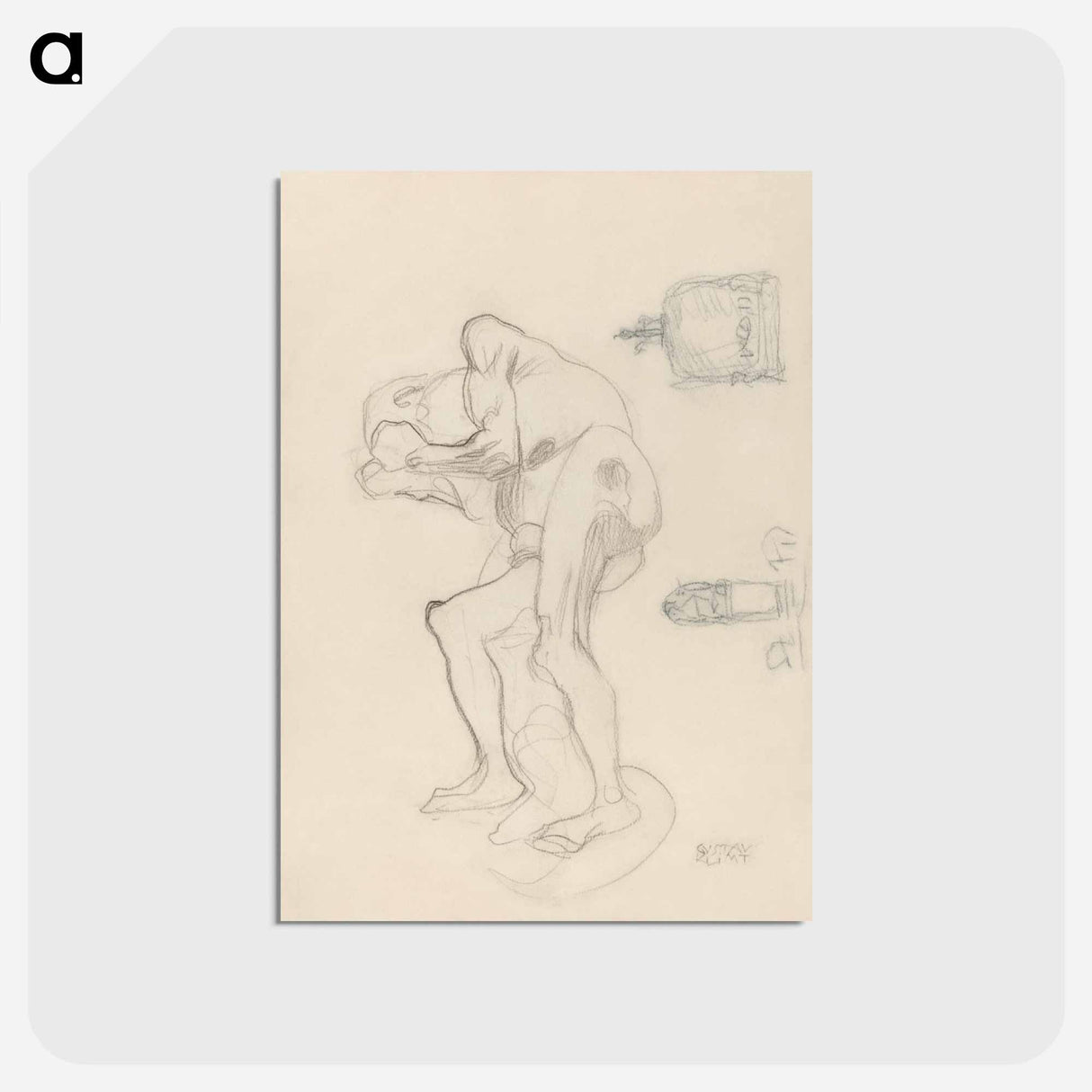アートポストカード-Study of a Nude Old Woman Clenching Her Fists, and Two Decorative Objects - グスタフ クリムト Postcard.