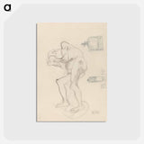 アートポストカード-Study of a Nude Old Woman Clenching Her Fists, and Two Decorative Objects - グスタフ クリムト Postcard.