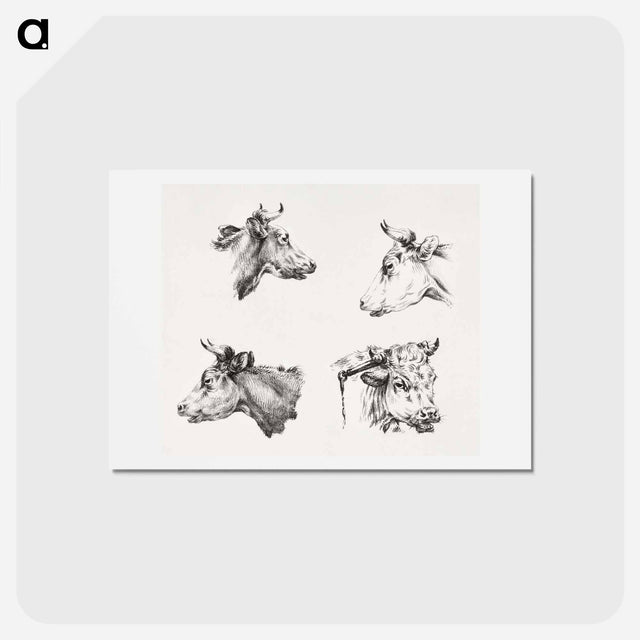 アートポストカード-Four bull heads - ジャン ベルナール Postcard.