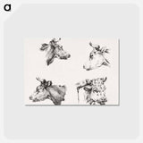 アートポストカード-Four bull heads - ジャン ベルナール Postcard.