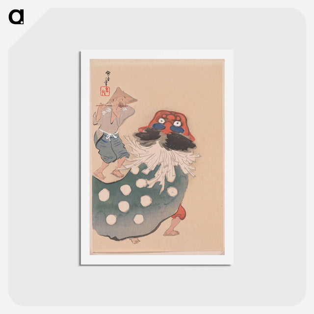 アートポストカード-Lion dancer, one of four - 神坂 雪佳 Postcard.