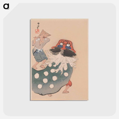 アートポストカード-Lion dancer, one of four - 神坂 雪佳 Postcard.