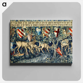アートパネル-Quest for the Holy Grail Tapestries: Verdure with Deer and Shields - ウィリアム モリス Canvas.
