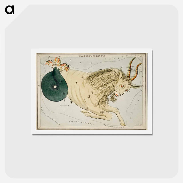 アートポストカード-Sidney Hall’s astronomical chart illustration of the zodiac Capricornus - アンティーク地図 Postcard.