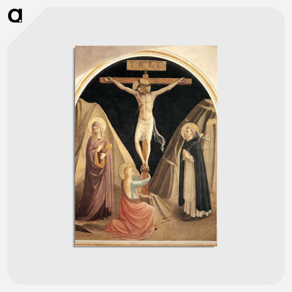 アートポストカード-Crucifixion with the Virgin, Mary Magdalene and St. Dominic - フラ アンジェリコ Postcard.