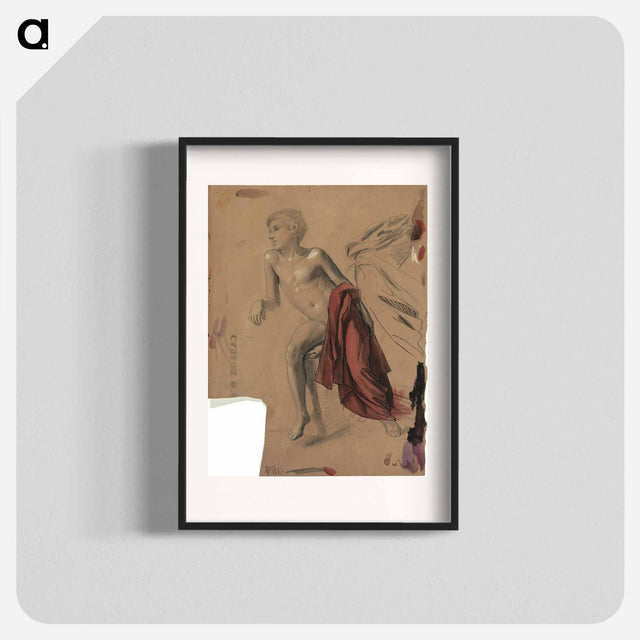 アートポスター-Boy nude with red drapery - グスタフ クリムト Poster.