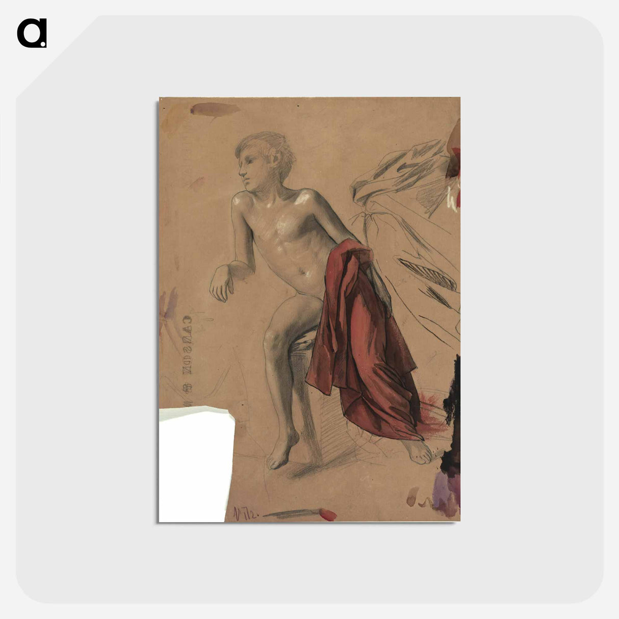 アートポストカード-Boy nude with red drapery - グスタフ クリムト Postcard.