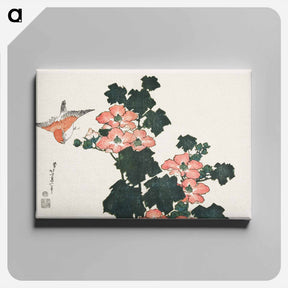 アートパネル-Red Roses and Bird - 葛飾 北斎 Canvas.