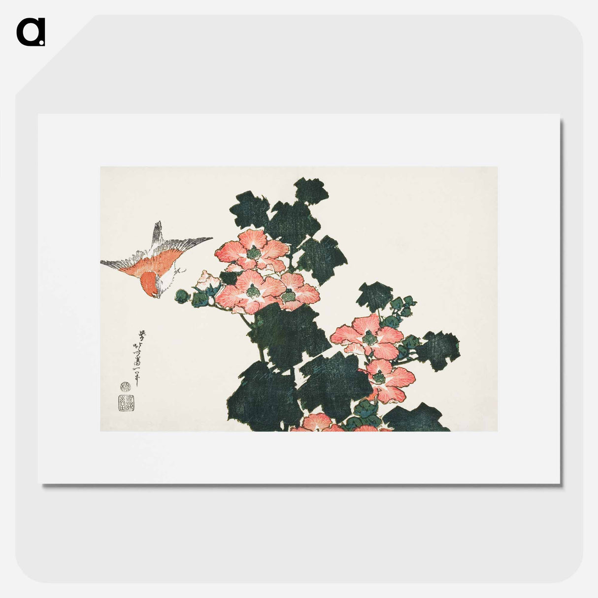 Red Roses and Bird - Katsushika Hokusai Poster.