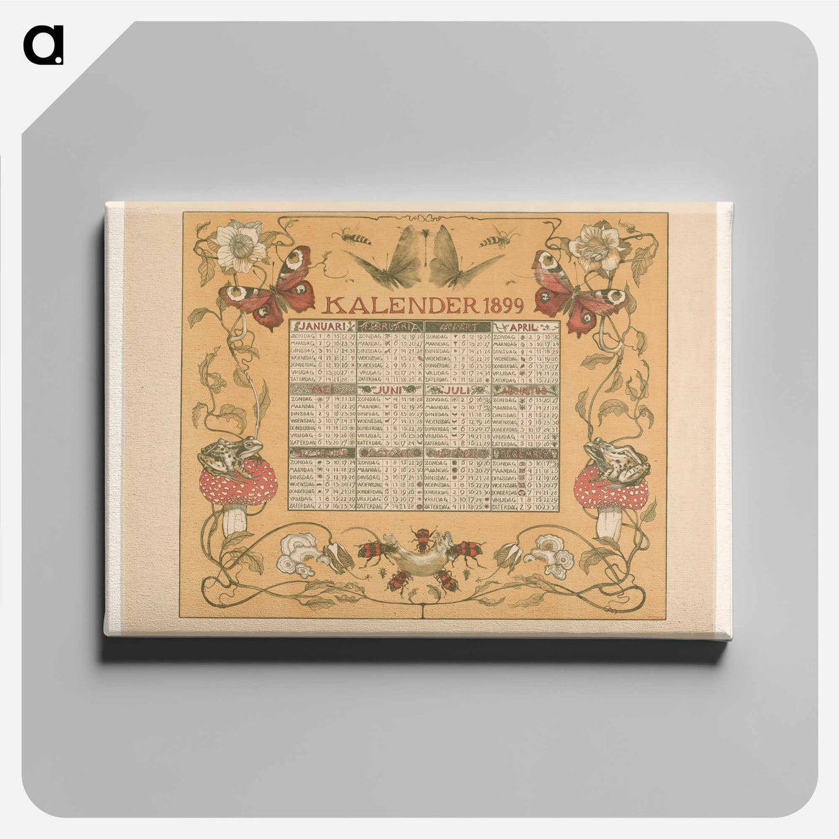 Kalender van het jaar 1899, met bloemen, insecten en kikkers - テオ ヴァン ホイテマ Canvas.